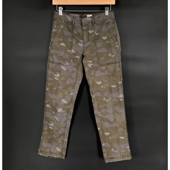 Anthropologie Women's The Wanderer Camo Cargo Pants 26P Green Mid Rise Cropped - Picture 1 of 9